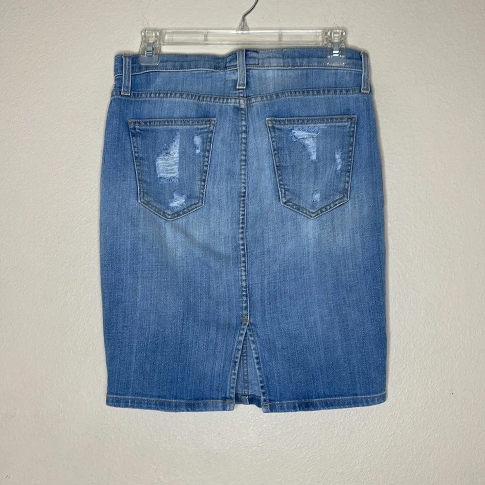 Current Elliott Distressed Knee Length Denim Pencil Skirt Size 26